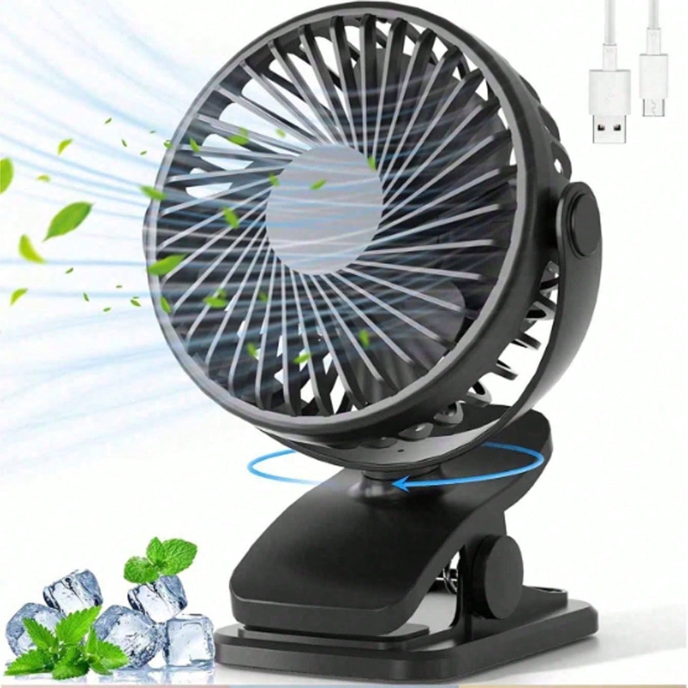 Portable Clip Fan With LED, 360° Adjustable Mini USB Powered Fan, Suitable For Office, Bedroom, Travel And Camping, With Base, Battery Powered, For Indoor And Outdoor Use