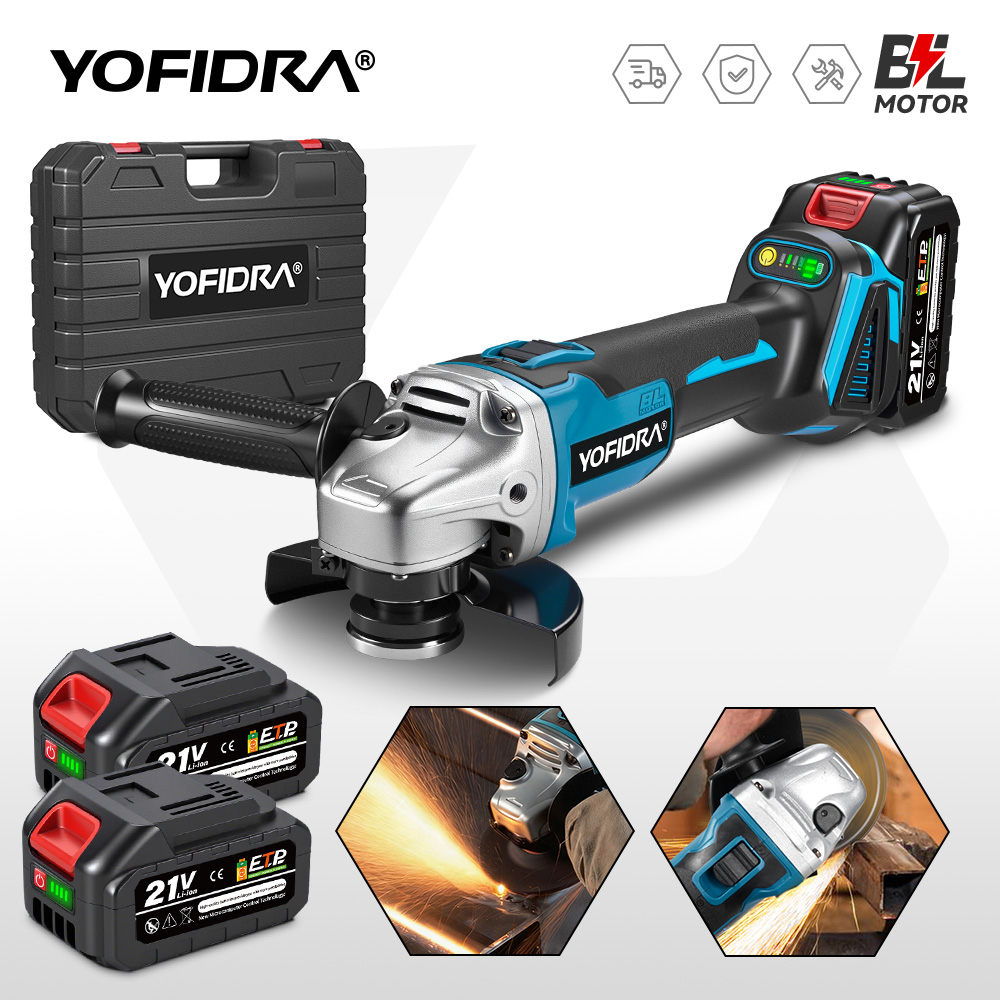 YOFIDRA 125mm Bürstenloser Winkelschleifer 4-Gang Akku-Schleifmaschine Schneidwerkzeug für Holzbearbeitung Kompatibel mit Makita 21V Akku