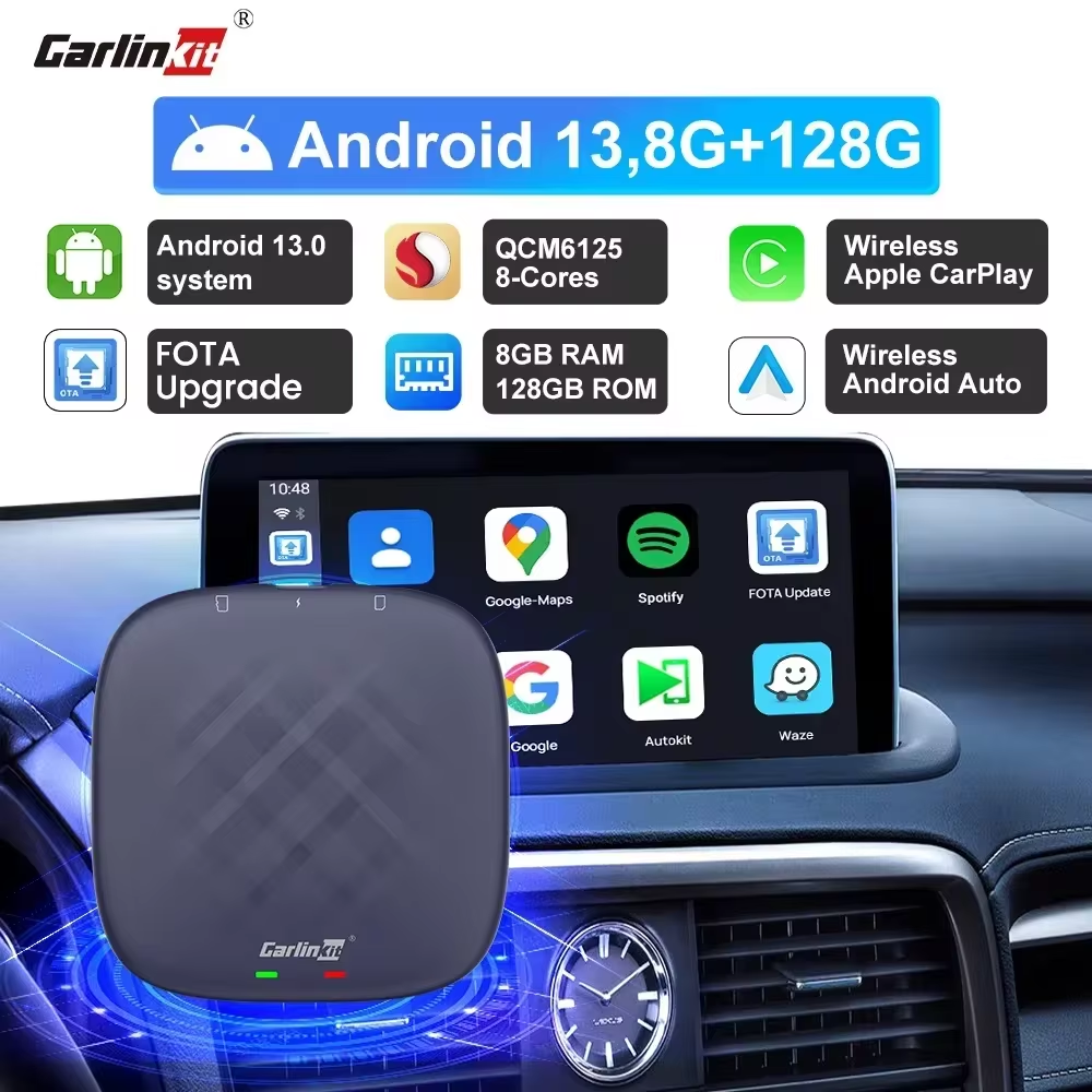 CarlinKit 8+128G CarPlay Ai Box Plus Android 13 Wireless Android Auto CarPlay QCM6125 665 FOTA Upgrade Für VW Audi Kia Fiat Ford Nissan Skoda Volkswagen Mazda Haval
