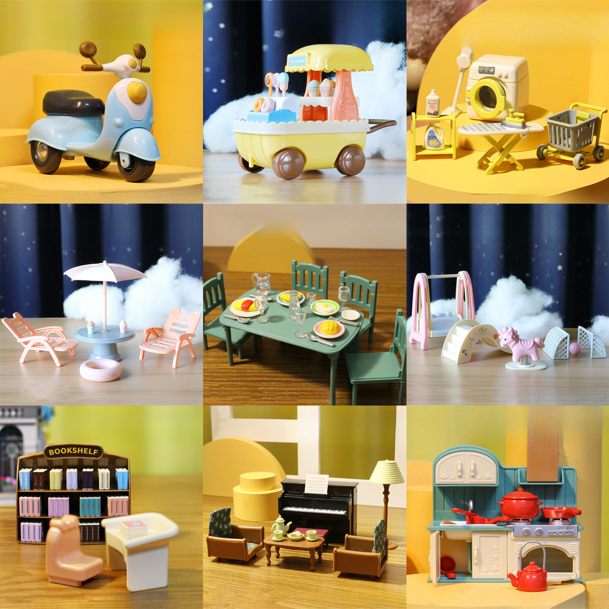 1:12 Miniaturmöbel Waldfamilie Küche Spielzeug Esstisch Puppenhaus Zubehör Badezimmer Rollenspiel für Mädchen Geschenke Spielzeug