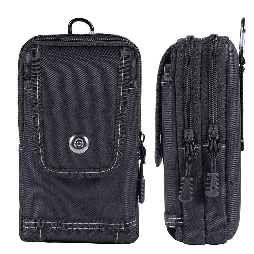 Universele wandelriemtas voor mobiele telefoon binnen 7,5 inch duurzame Oxford-stof met ritssluiting 3-kaarthouder holster zwart