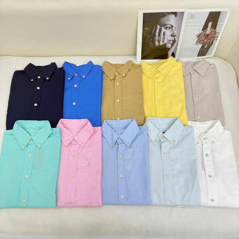 Blusas y camisas de lino para mujer, estilo old money unisex, color liso, camisa larga de diseñador con bordado, ropa femenina