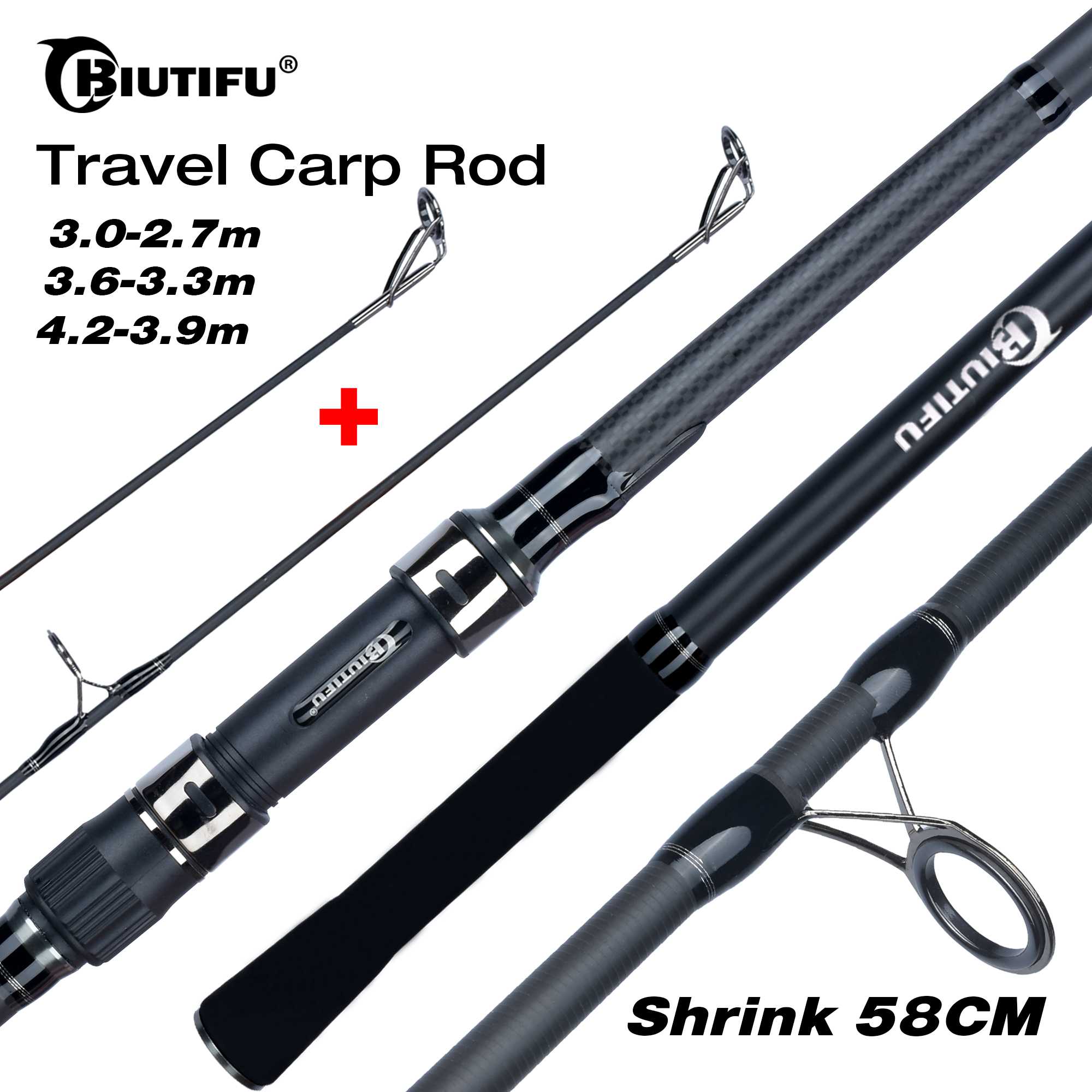 BIUTIFU joran pancing serat karbon, joran pancing ikan karper 2 ujung 3,5 LB 7 bagian 4.2/3.6/3.0m 30t lempar 60-150m Tepi pantai