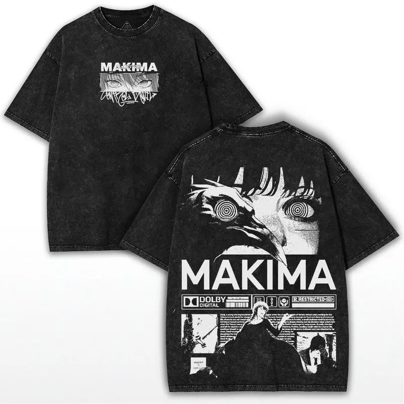 Chainsaw Man Makima Manga T-shirt Heren Dames Kleding Vintage Gewassen T-Shirt Zomer Korte Mouw Katoenen Tees Tops 2026 Nieuwe Zomer