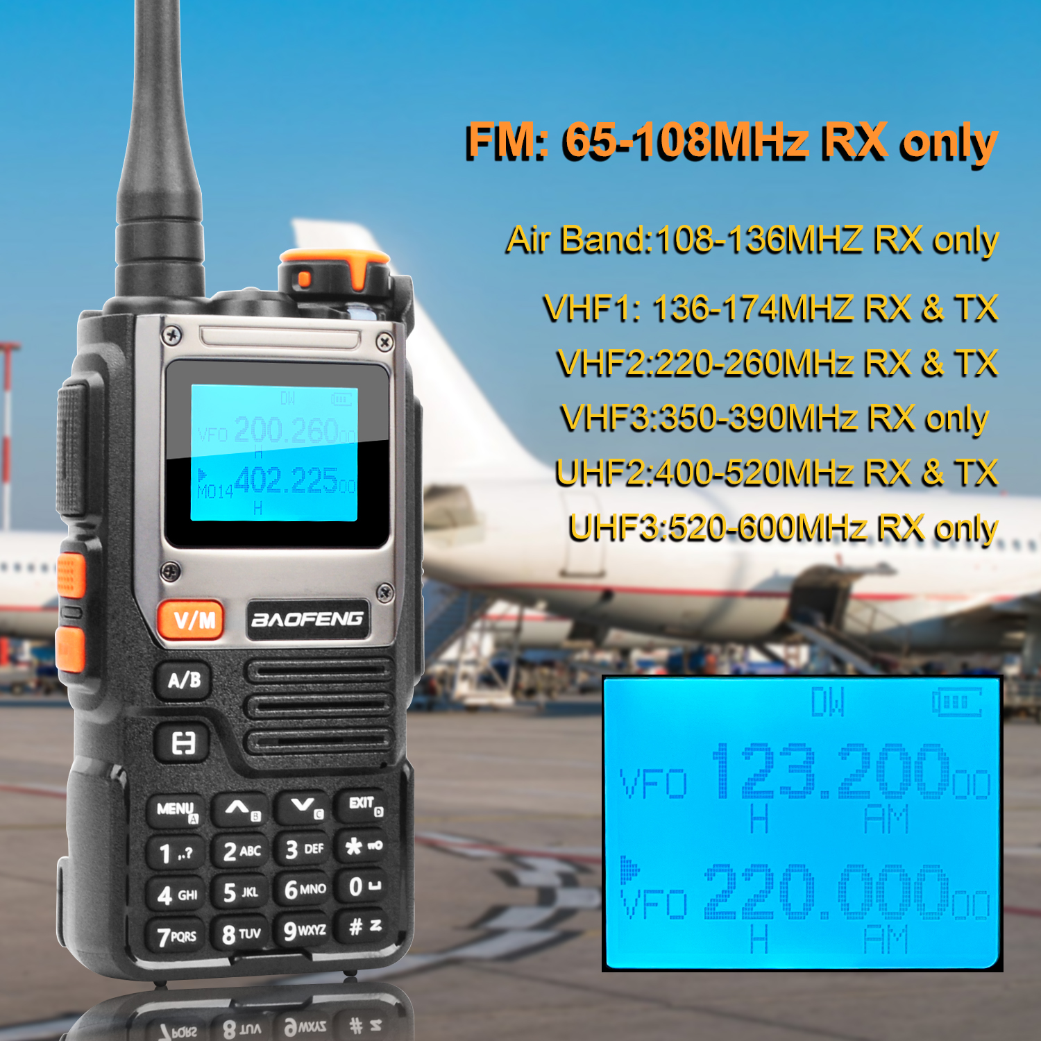 Baofeng UV-K61 Talkie Walkie avión multibanda NoAA cancelación de ruido copia de frecuencia inalámbrica VOX Radio FM 2600mAh USB-C batería