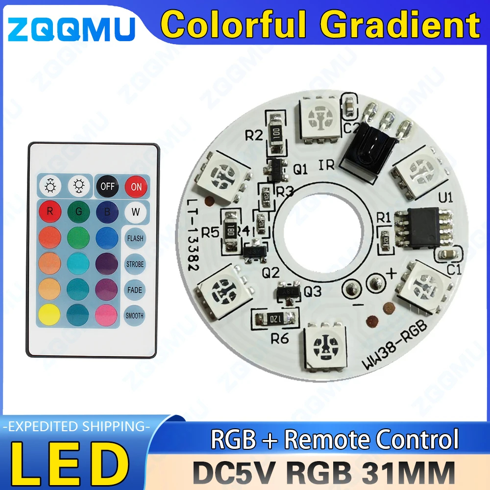 DC5V Niederspannungs-LED-RGB-Lichtplatine, 16 Farben, bunter Farbverlauf, runde Lampenplatine mit Fernbedienung, USB, DIY-Nachtumgebungslicht