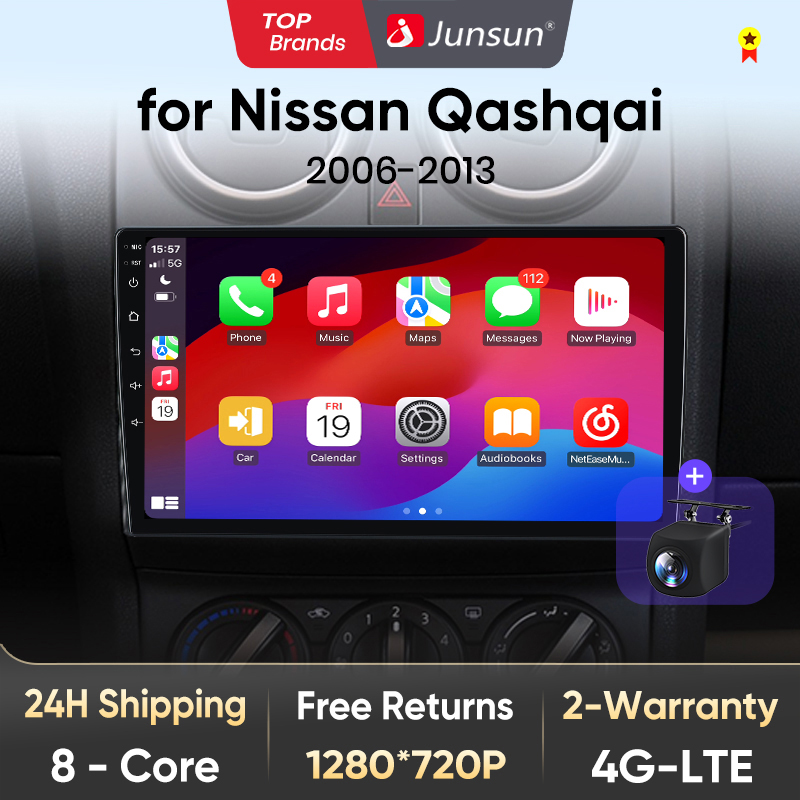 Junsun V1 AI Voice Draadloze CarPlay Android Auto Radio voor Nissan Qashqai J10 2006 2007 2008-2013 4G Auto Multimedia GPS 2din RDS