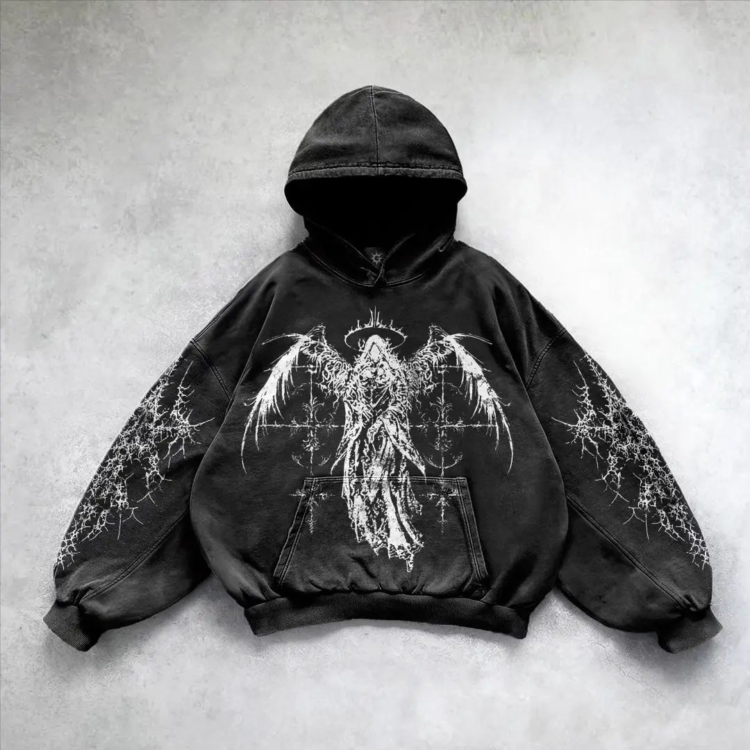 Harajuku goddess print hoodies women goth new couples goth hoodie skull y2k tops oversized sweatshirt streetwear gothic clothes