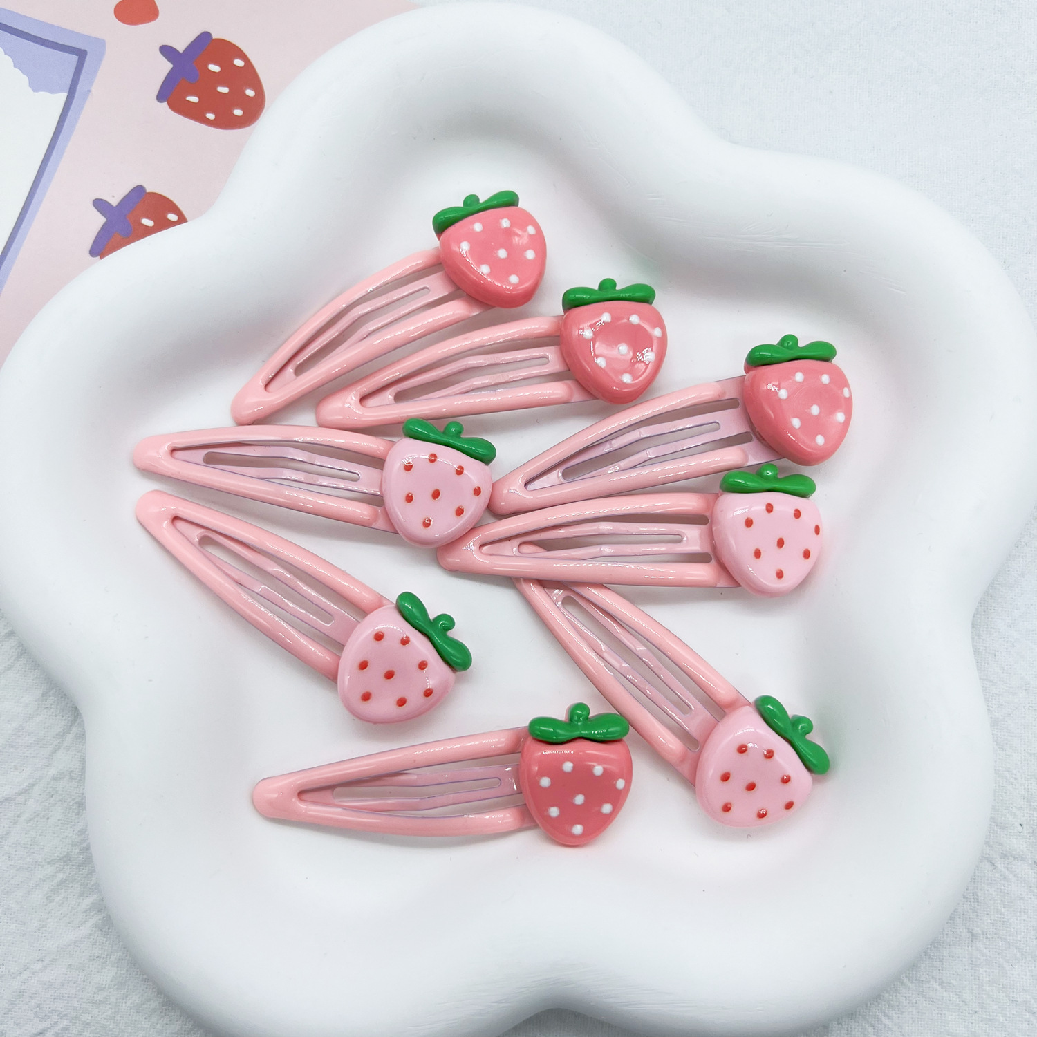 4 Stks/partij Schattige Roze Aardbei Haarclip Voor Meisjes Plastic Haarspeld Legering Haarspeldjes Bb Snap Clip Vrouwen Haaraccessoires