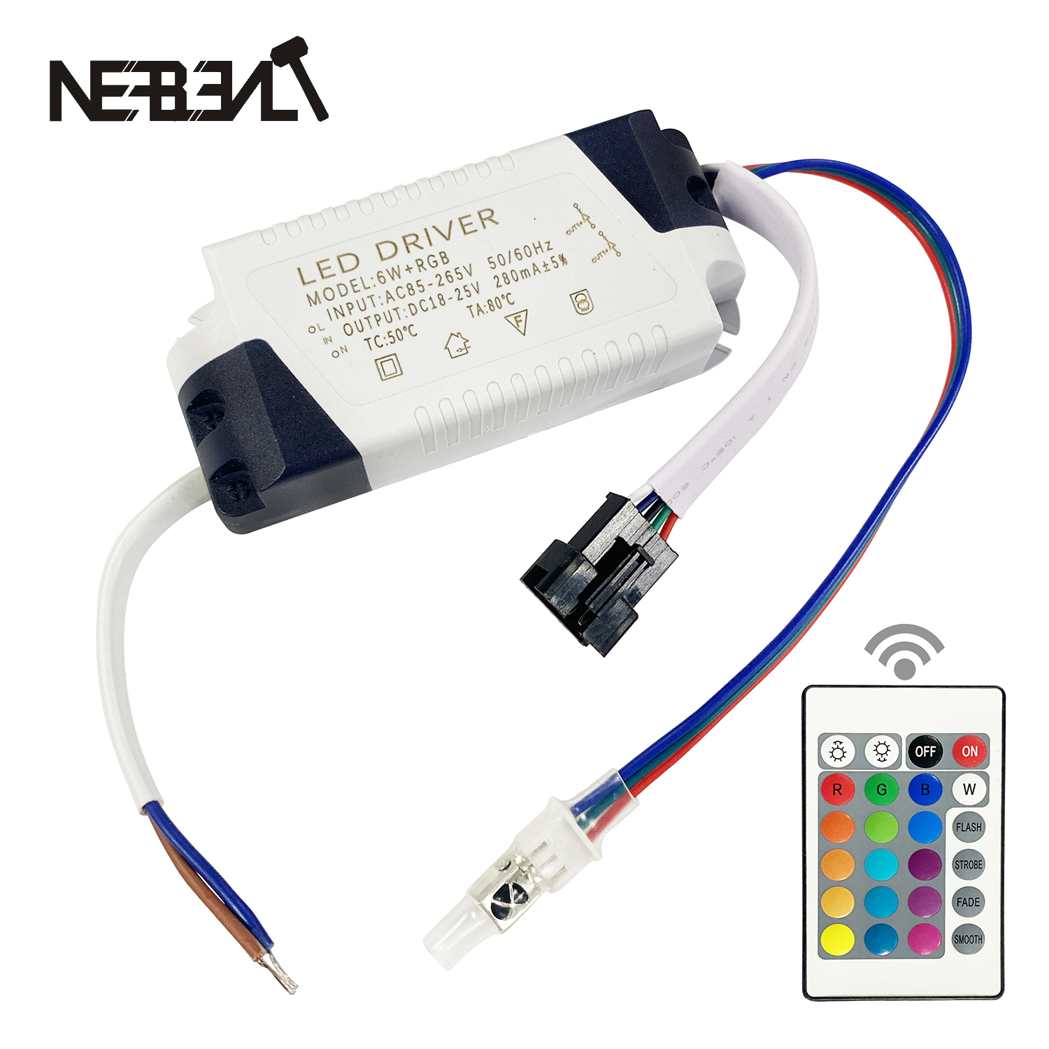 3w/6w/12w/18w + rgb transfermer para luzes de teto 2 maneiras saída 280ma led driver, com conector 5pin ir receptor cabeça AC110-265V