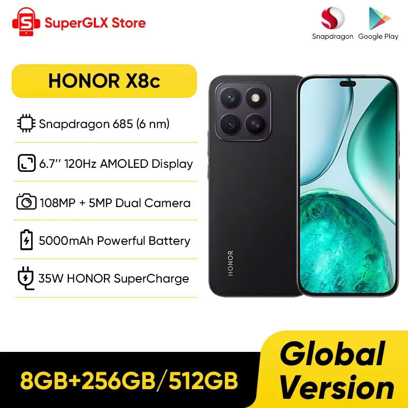 Nuevo HONOR X8c versión Global Smartphone Snapdragon 685 6,7 ''AMOLED 120Hz pantalla 5000mAh batería 108MP cámara 35W supercarga