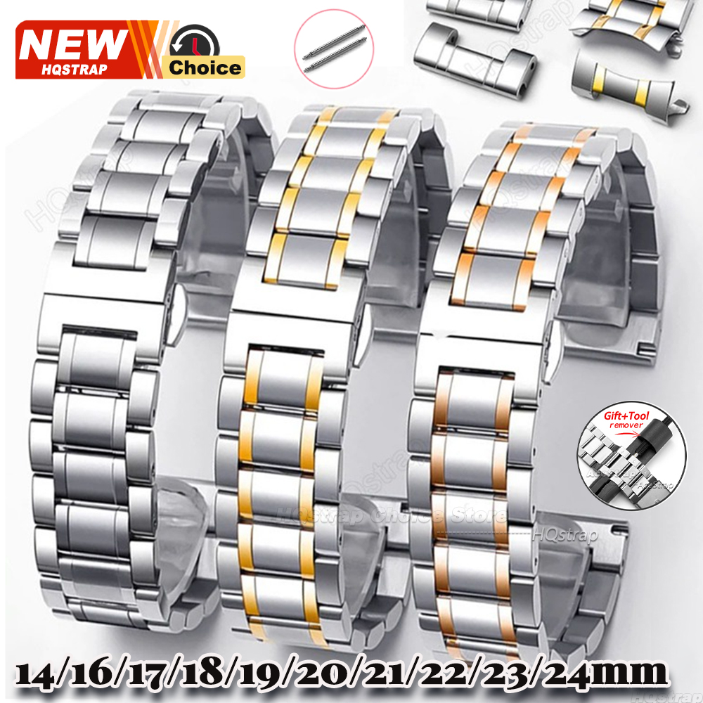 Correa de acero inoxidable con hebilla de mariposa para reloj Tissot, pulsera Universal de 20mm, 22mm, 18mm, 14mm, 16mm, 17mm, 19mm, 21mm, 23 y 24mm