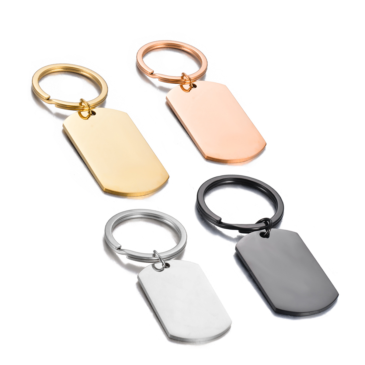 5Pcs ID Dog Tag Stainless Steel Keychain Military Army Keyring For Men Womens Punk Metal Smooth Army Tag Key Chain Gift