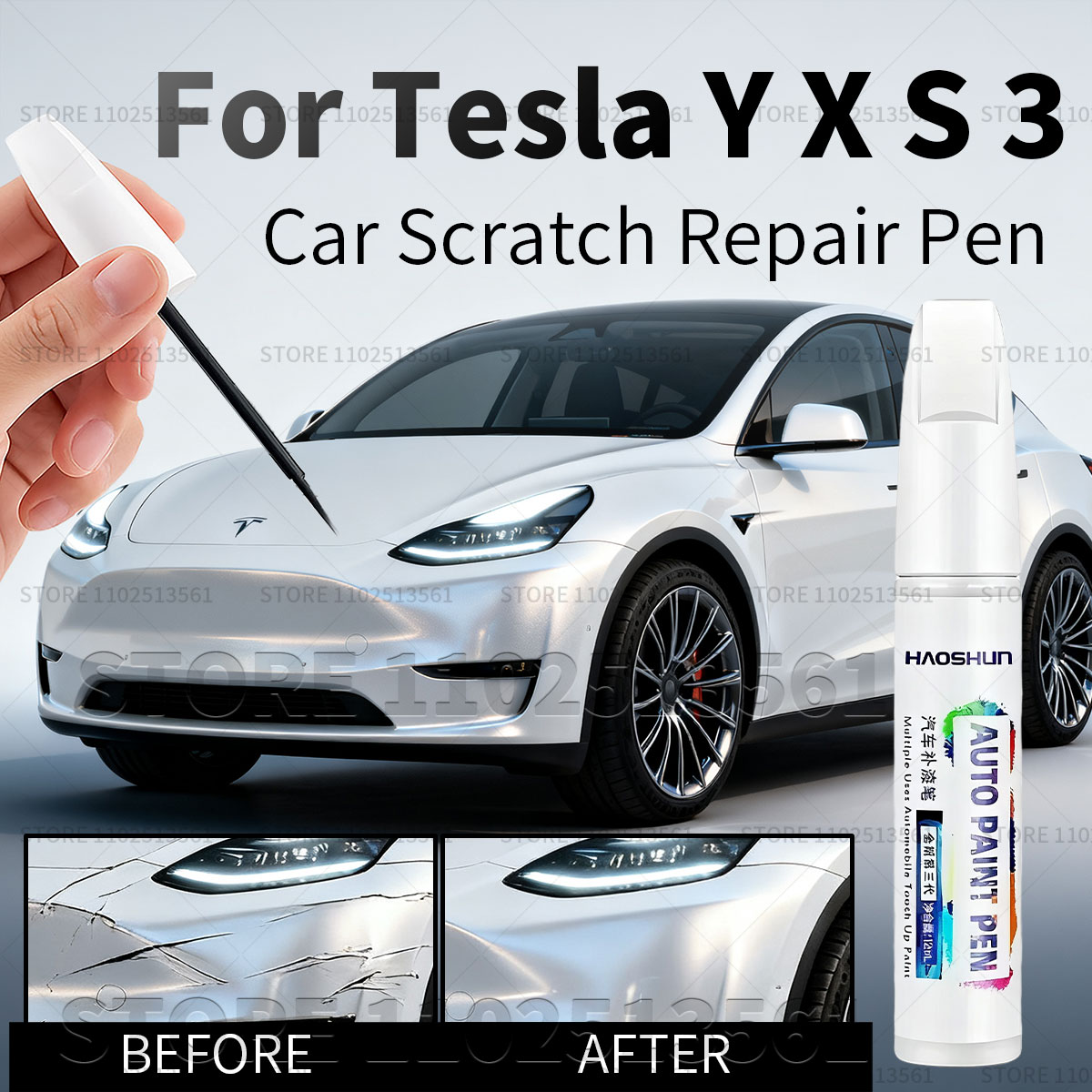 Для Tesla Model 3 Y X S Автомобильная краска для ремонта царапин Ручка для ремонта сенсорного колеса Черный жемчужный белый Серебристый Deepsea Синий Красный
