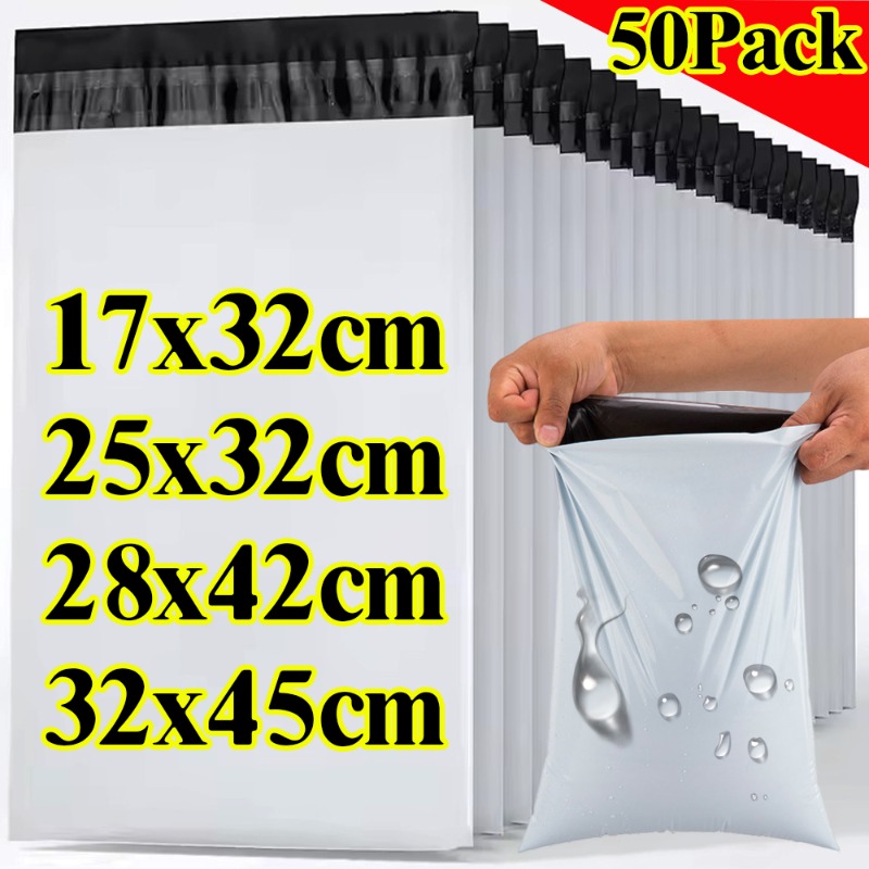 Saco de correio branco com vedação autoadesiva, sacos de armazenamento de envelope expresso, sacos de armazenamento de plástico, sacos de correio grossos