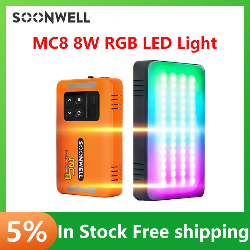 SOONWELL MC8 przenośna kieszonkowa lampa wideo, 8W RGBWW wideo na aparacie lampa pikselowa LED, pełnokolorowy panel świetlny LED