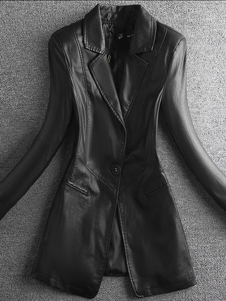 Lautaro-Blazer feminino de couro sintético, jaquetas slim fit, preto, leve, suave, elegante, moda luxuosa, primavera, 2021