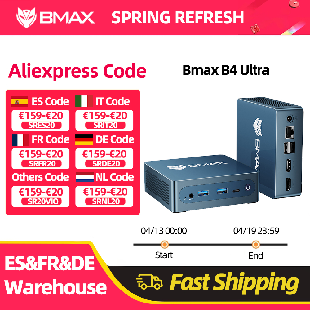 BMAX B4 Ultra Mini PC Windows 11 PC Intel N150 12GB 512GB SSD HDMI Type-C Suporta 4K@60Hz 1000MHz Gráficos Intel HDMI USB