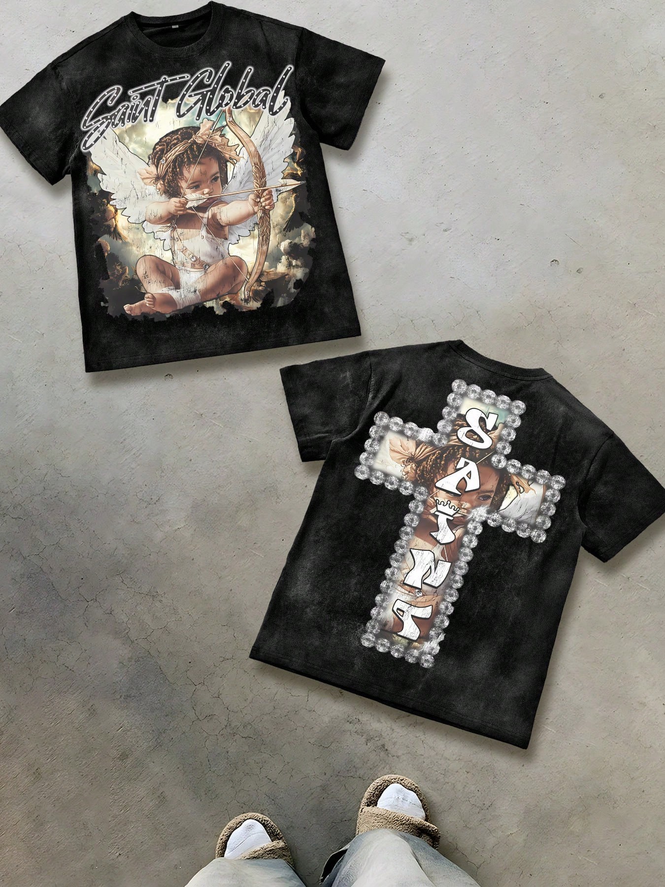2026 Summer New Men's T-shirt with 3D Angel Pattern Print Street Casual Fashion Comfortable Soft Breathable Lightweight