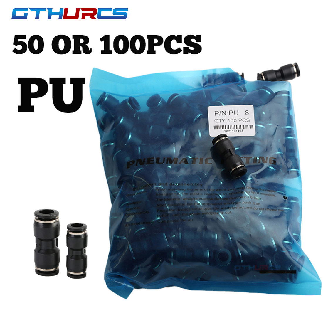 50or100 pz PU di alta qualità 4MM 6MM 8MM 10MM 12MM 14MM 16MM Raccordi pneumatici per aria Meglio di connettori diritti in PU blu