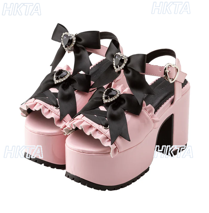 Japanese Style New Summer High Heel Sandals Women Girls Sweet Rhinestone Bow Platform Shoes Lolita Mass-production Sandals