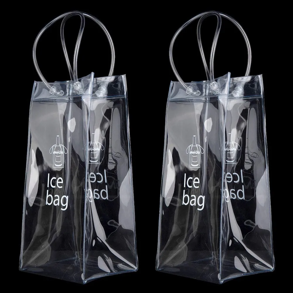 Sacos de vinho de gelo pvc anti-vazamento saco de gelo transparente refrigerado champanhe garrafa de vinho tinto uísque eco-friendly portátil sacos de gelo