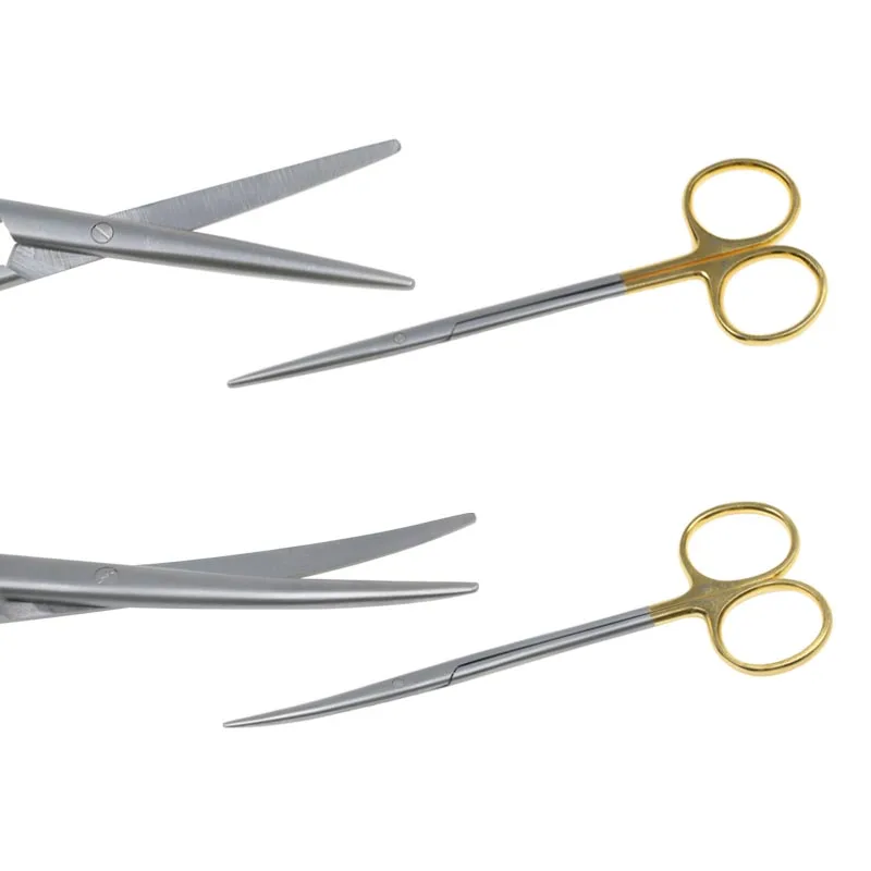 1pcs Autoclavable เนื้อเยื่อกรรไกรสแตนเลส Golden Handle BLUNT กรรไกรตรงหัวโค้งหัวกรรไกรผ่าตัด