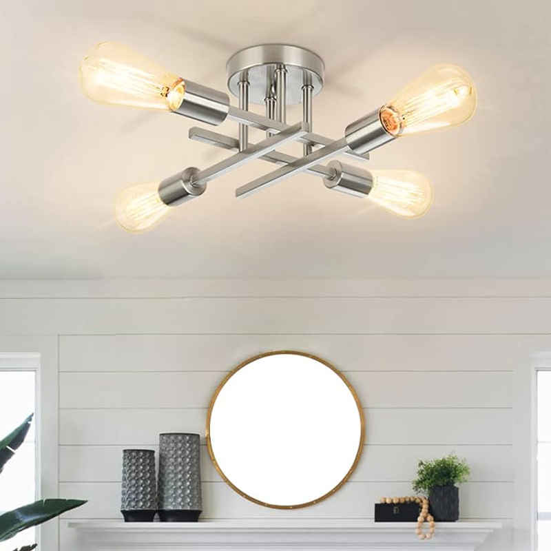 Lampu langit-langit kamar tidur Modern, lampu langit-langit semi tertanam Nordik, lampu dekorasi rumah retro, pencahayaan LED kotak-kotak