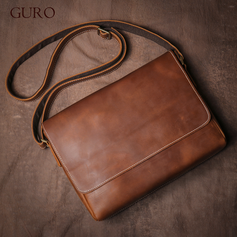 Guro bolsa de ombro de couro genuíno de alta qualidade dos homens vintage aleta cavalo louco saco do mensageiro diário casual crossbody sacos
