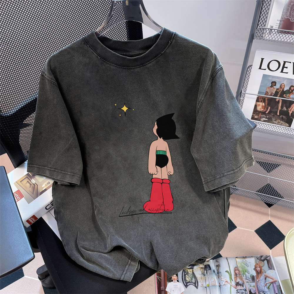 2025 Washed Cartoon Short-Sleeved Tees Męska koszulka damska American Streetwear Vintage Washed Cotton Tops Super Popular