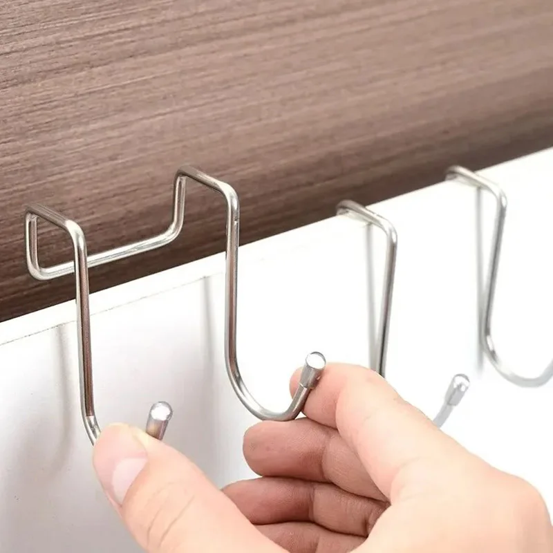 2PC 304 ตะขอสแตนเลสเจาะฟรี Double S-Shape Hook ห้องครัวห้องน้ําประตูตู้ด้านหลังประเภท Coat ผ้าเช็ดตัวแขวน