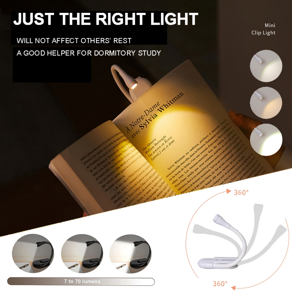 Draagbare LED-boekverlichting USB oplaadbare oogbescherming Nachtlampje Mini 360 ° Clip-On voor leeslamp reisslaapkamer led