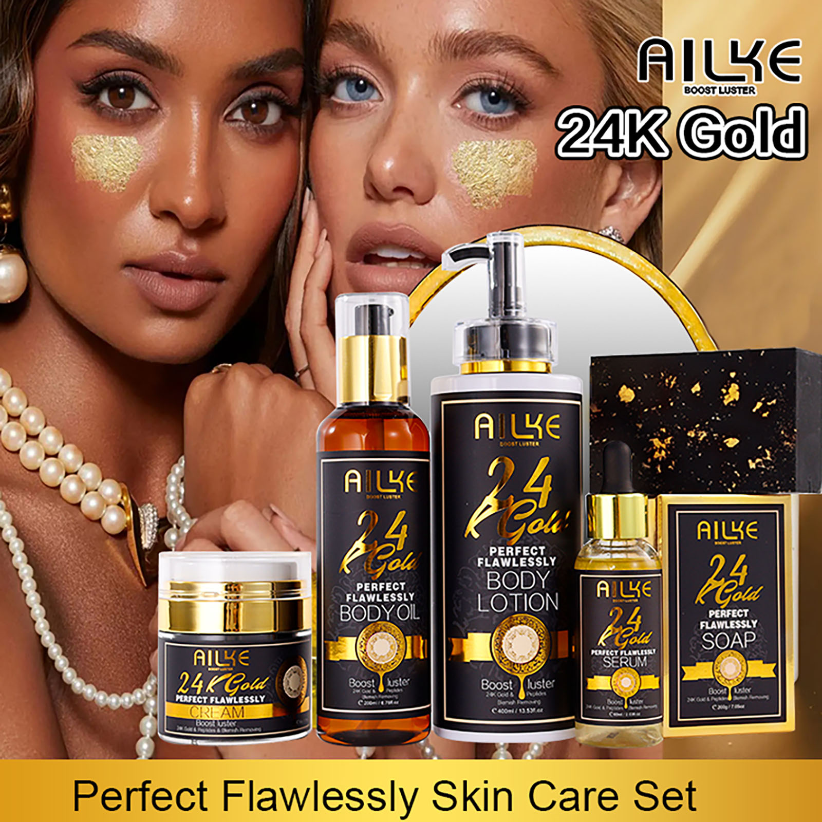 AILKE 24k Gold Whitening Range voor alle huidtypes, verwijdert donkere vlekken, rimpels, hyperpigmentatie, hydratatie, hydratatie
