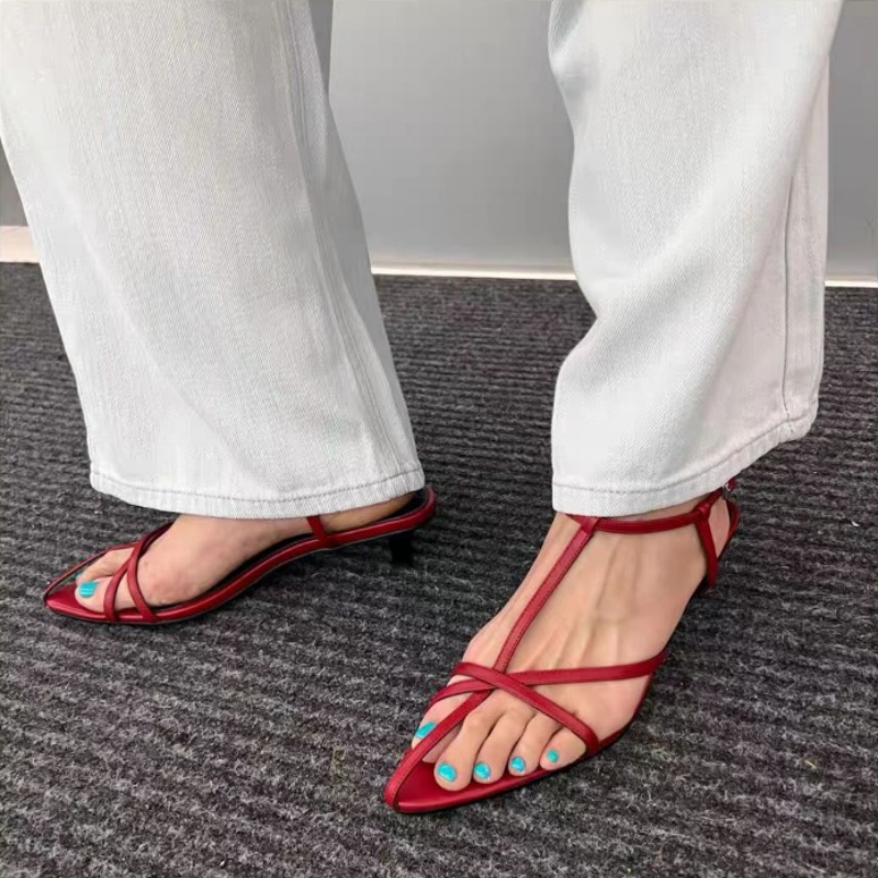 Sandalias de mujer, novedad de verano, zapatos de gladiador de banda estrecha a la moda para mujer, zapatos de fiesta finos de tacón bajo con correa en el tobillo