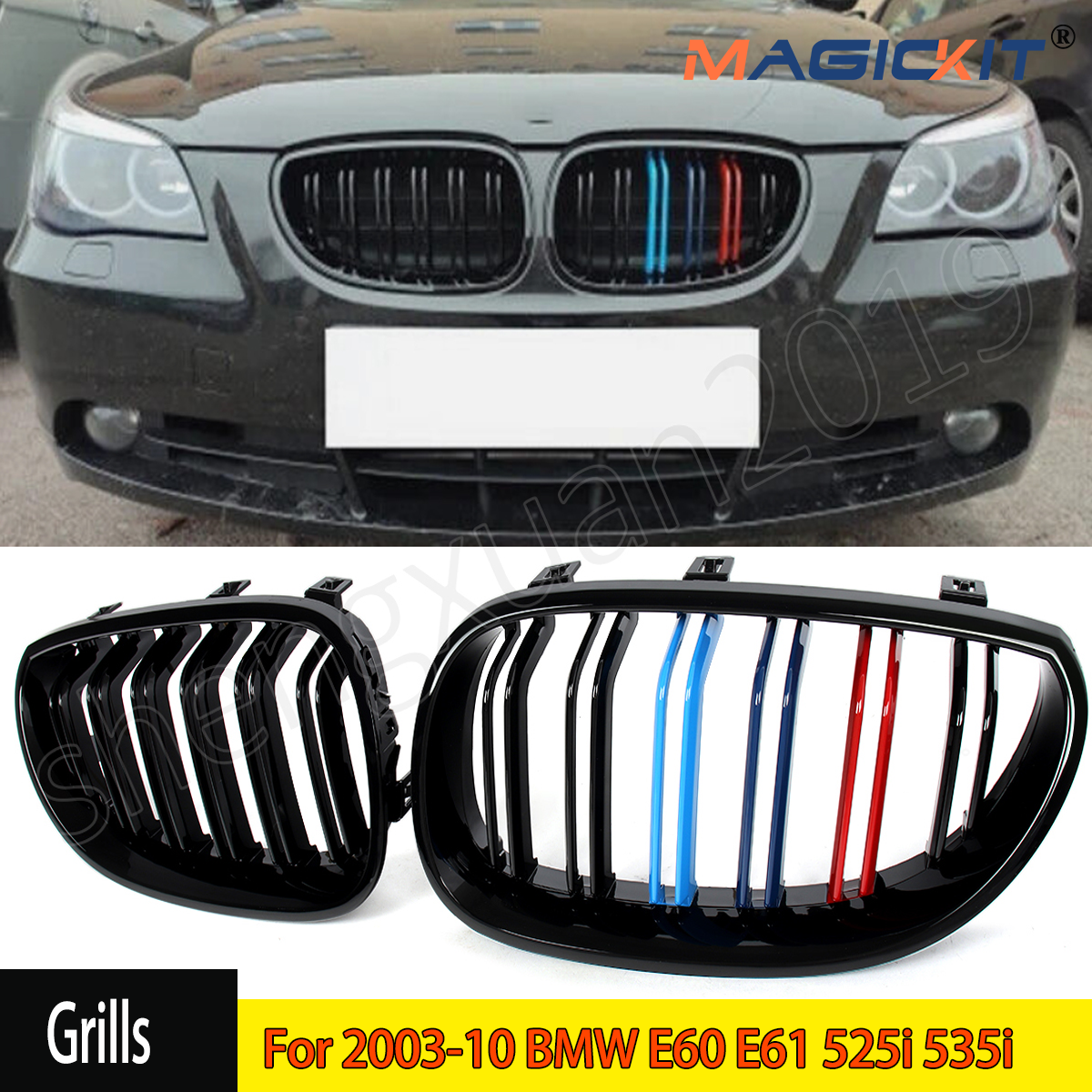 MAGICKIT glänzend schwarz M Farbe Frontnierengrill für 2003–10 BMW E60 E61 525i 535i