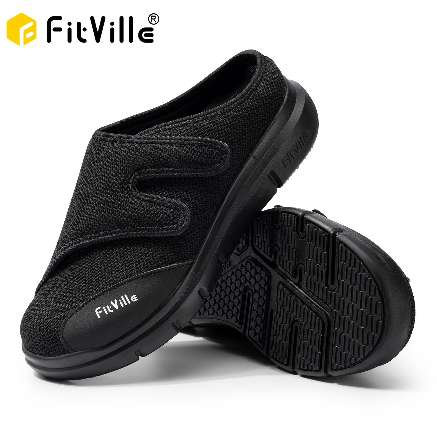 Мужские полутапочки FitVille, обувь для диабетиков, очень широкая регулируемая легкая повседневная обувь для опухания ног, подошвенный фасциит