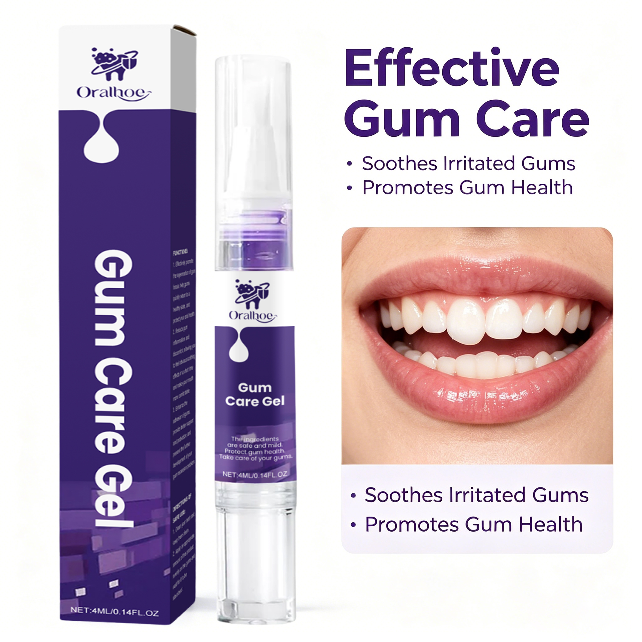 Gel de Cuidado para Gengivas Roxo: Rotina Diária de Higiene Bucal, Alívio para Gengivas Sensíveis, Fórmula Natural à Base de Plantas, Caneta Portátil para Cuidado Refrescante