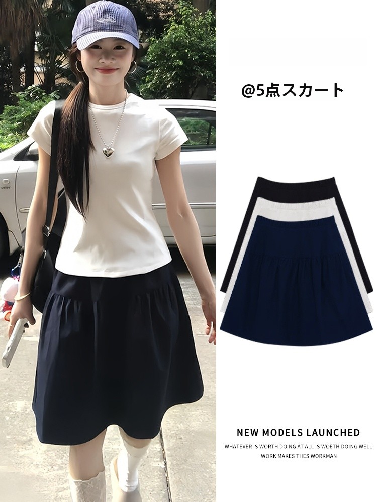ダークブルー ショート A ライン スカート レディース 夏 薄手 新しい S サイズ ハーフボディスカート 五分丈傘スカート スポーツスカート