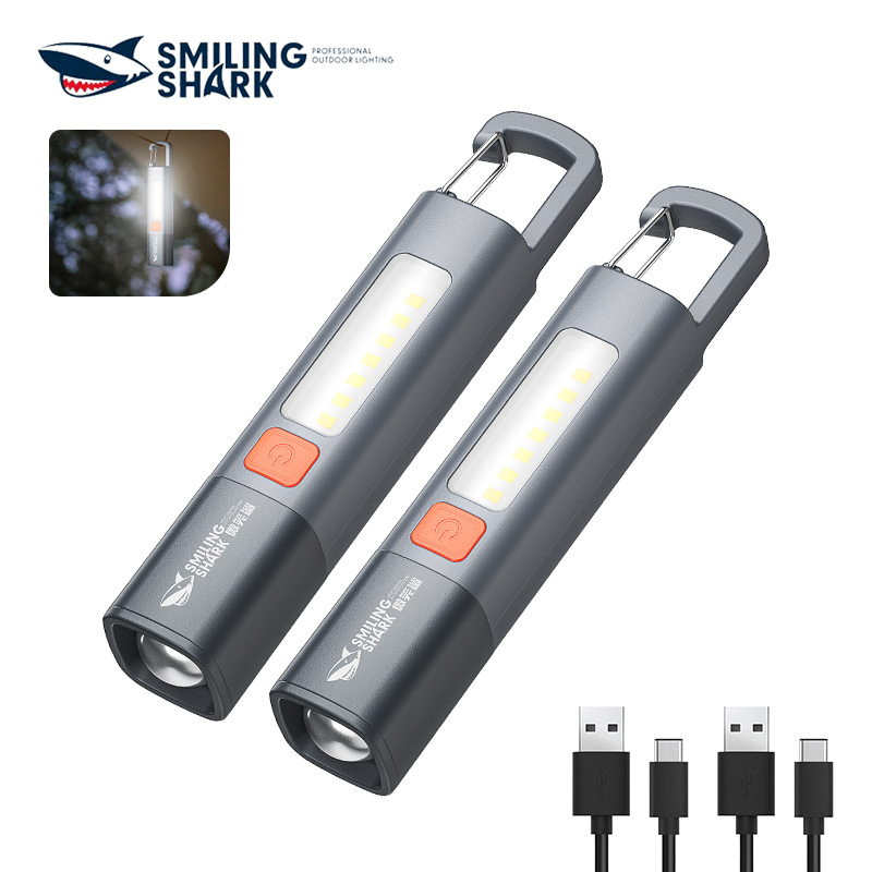 1 szt. Uśmiechnięty rekin SD1023 latarka LED XPE Super jasna latarka z haczykiem światło kempingowe akumulator Zoomable wodoodporny