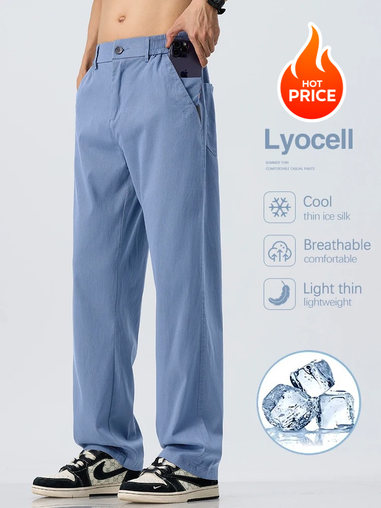 Spodnie męskie z lyocellu, ultracienkie, z jedwabiu lodowego, letnie, luźne, proste, chłodne, oddychające, codzienne, sportowe, casualowe, modne, w stylu koreańskim.