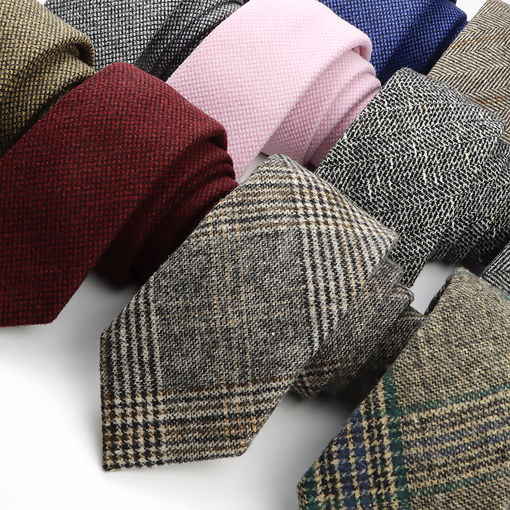 Men Elegant Tie Handmade Wool Striped Necktie Khaki-Colored Cotton Collar Ties Wedding Business Party Suit Shirt Gift Accessory