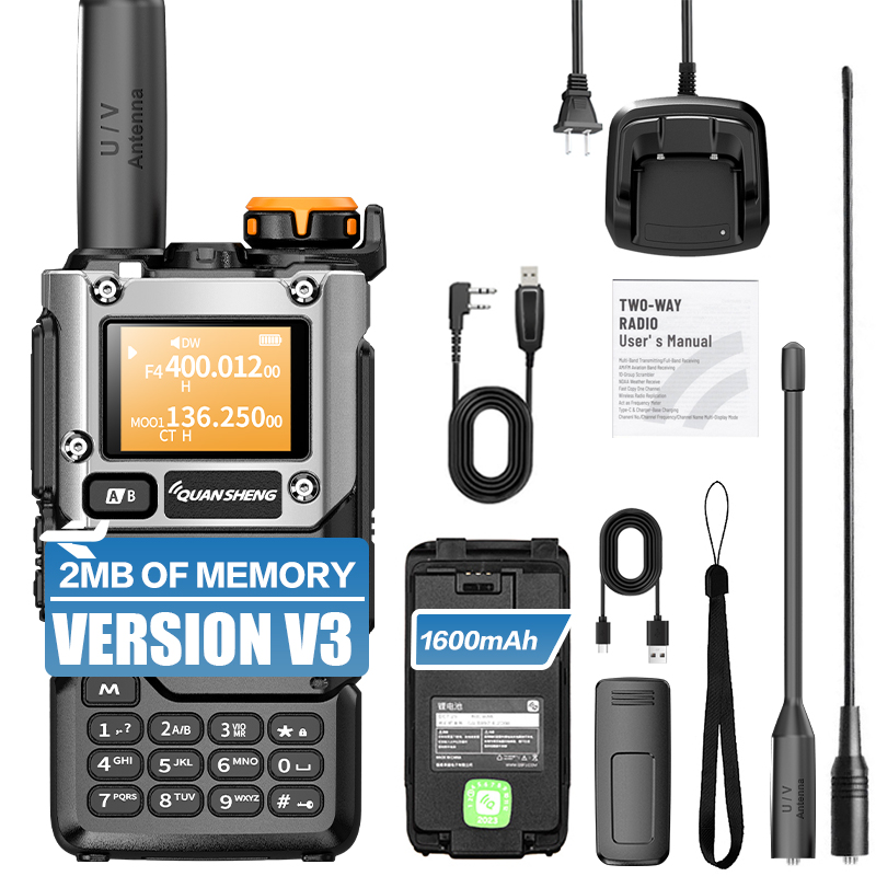 QUANSHENG UV-K5(8) V3 Walkie Talkie 2MB Geheugen 50-600MHz Air Band RX 5W Tweerichtingsradio Type-C Draadloos Kopie Aangepaste firmware