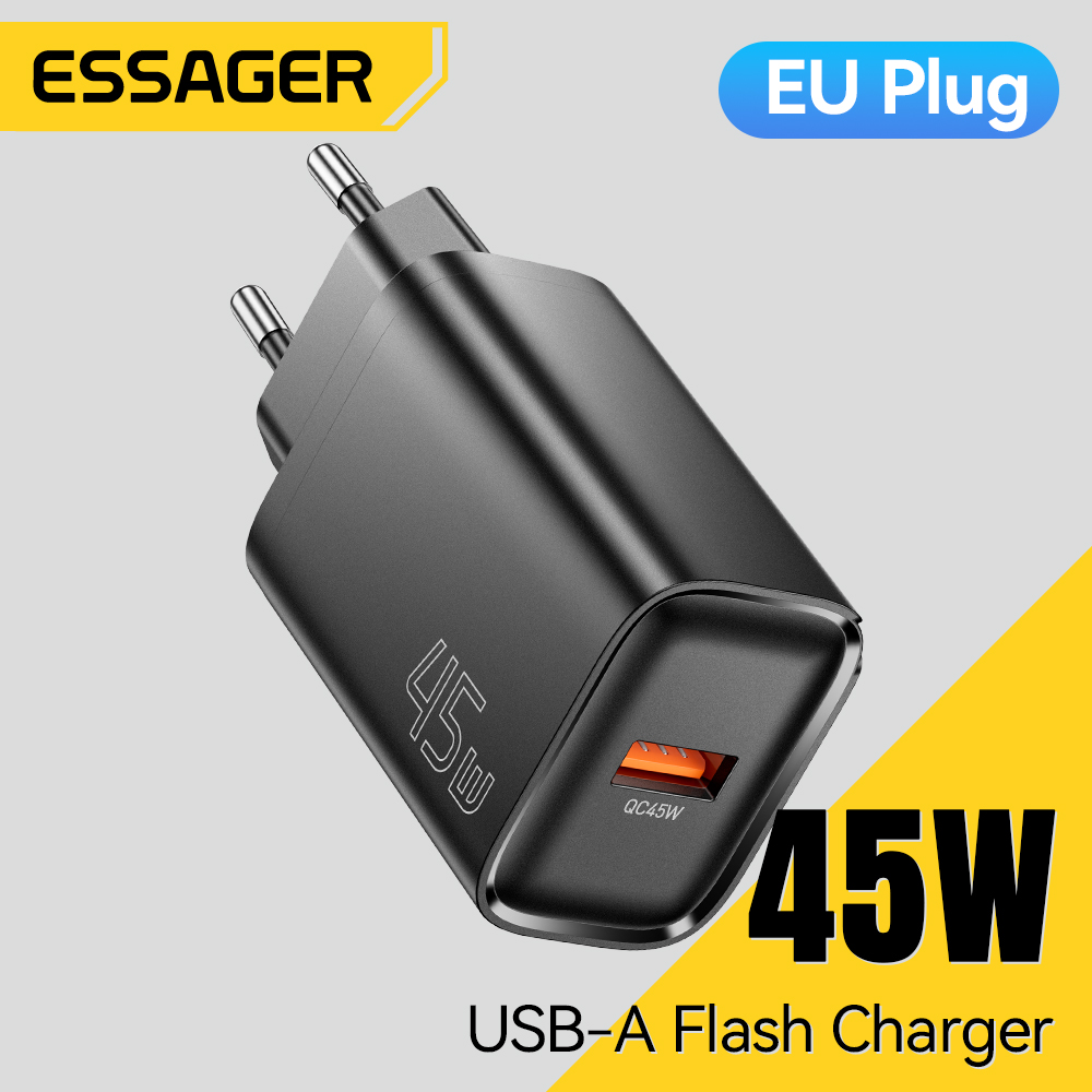 Essager 45W USB A Caricatore QC3.0 PD Caricatore da muro a ricarica rapida per Samsung Galaxy S24 S23 Xiaomi 15 iPad Vivo USB A Caricatore rapido