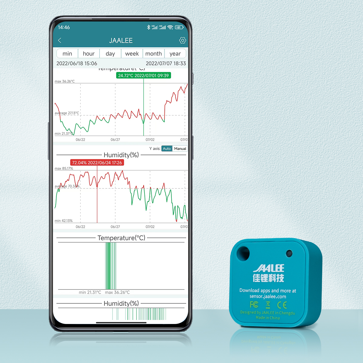 Jaalee JHT termómetro con Sensor de temperatura, humedad, Dewpoint, VPD, higrómetro, Logger, Monitor de exportación, refrigerador, congelador, nevera