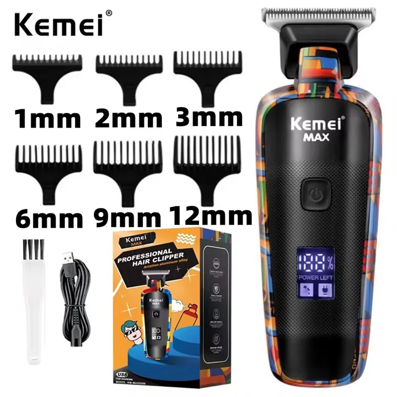 Cortadora de pelo eléctrica Kemei KM-MAX5090, cortadora de pelo multifuncional para el hogar, maquinilla de afeitar con estampado de grafiti, Afeitadora eléctrica USB para hombres