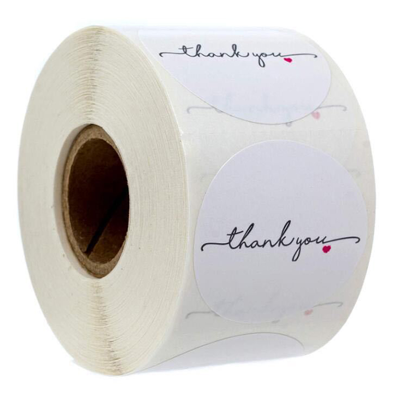 50 Uds./wad, etiqueta adhesiva redonda de papel blanco, pegatina de agradecimiento para álbum de recortes, sello de sobre de boda de 1 pulgada, adhesivo de papelería hecho a mano