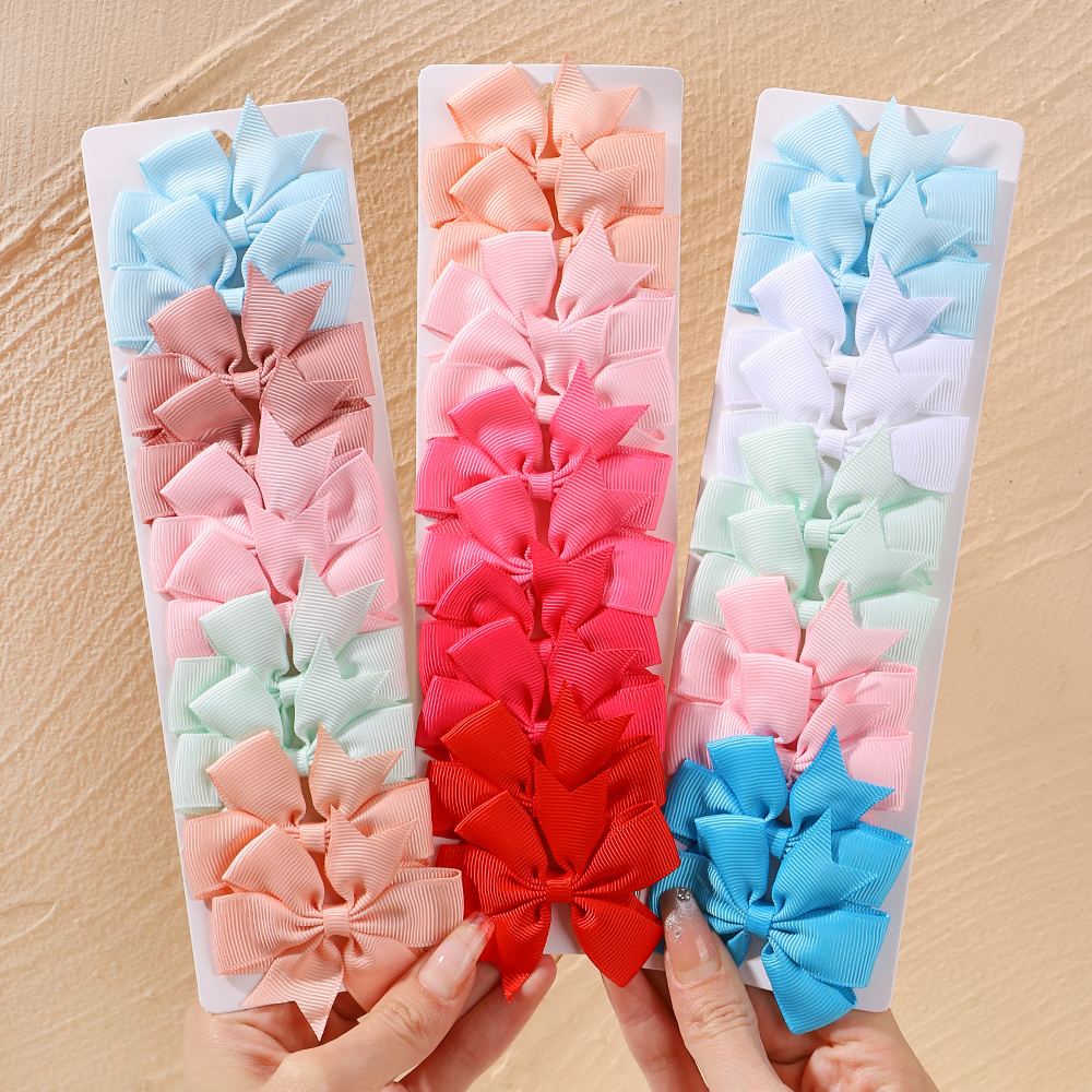 10 ชิ้น/เซ็ตสีทึบ Grosgrain ริบบิ้น Bows คลิป Hairpin สาวผม Bows Boutique คลิปผม Headware เด็กอุปกรณ์เสริมผม