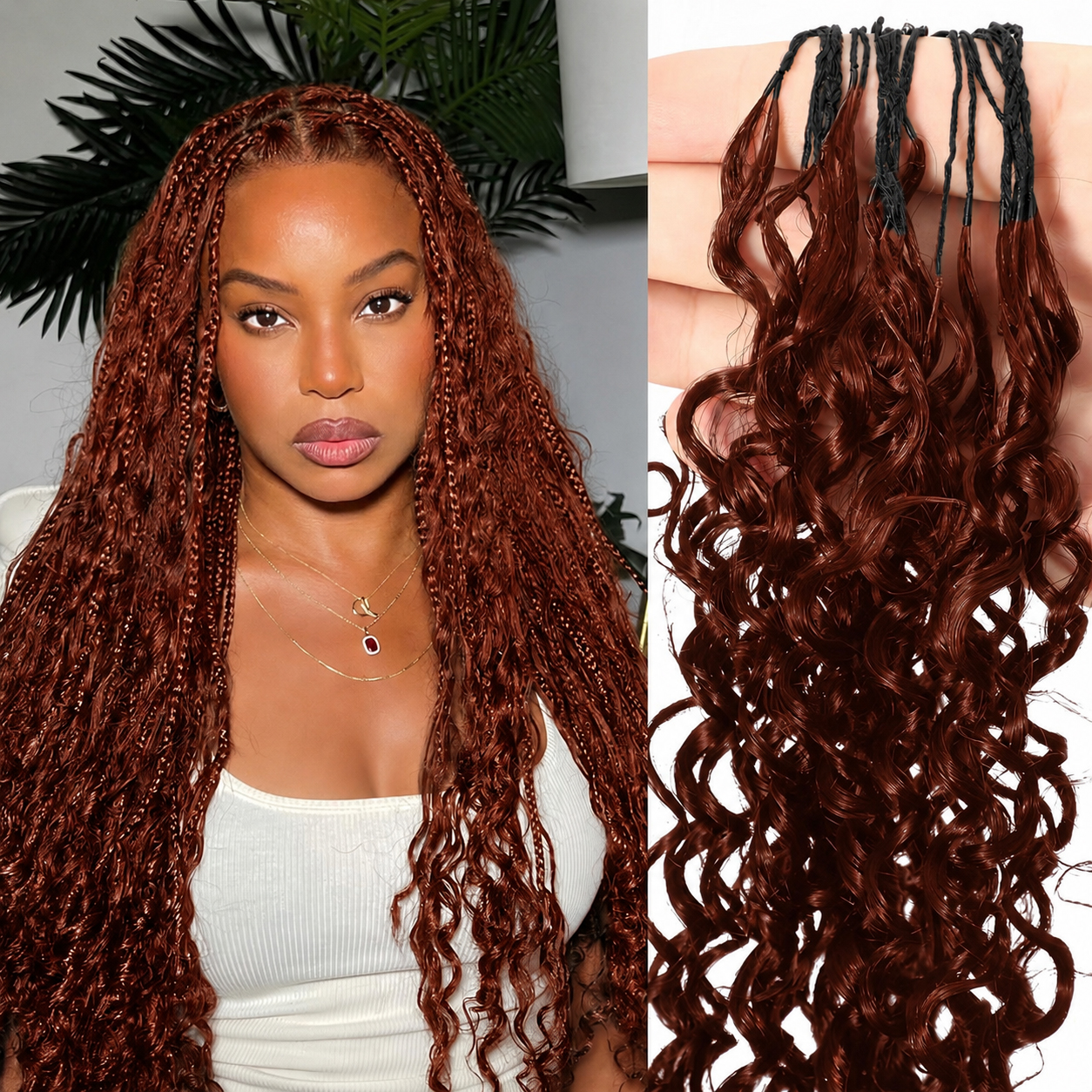 Trenzas de Ganchillo con Espirales Pequeñas y Nudos Milagrosos, 100% Cabello Humano, Marrón Rojizo, Afro Crespo, Cabello Humano a Granel para Crochet