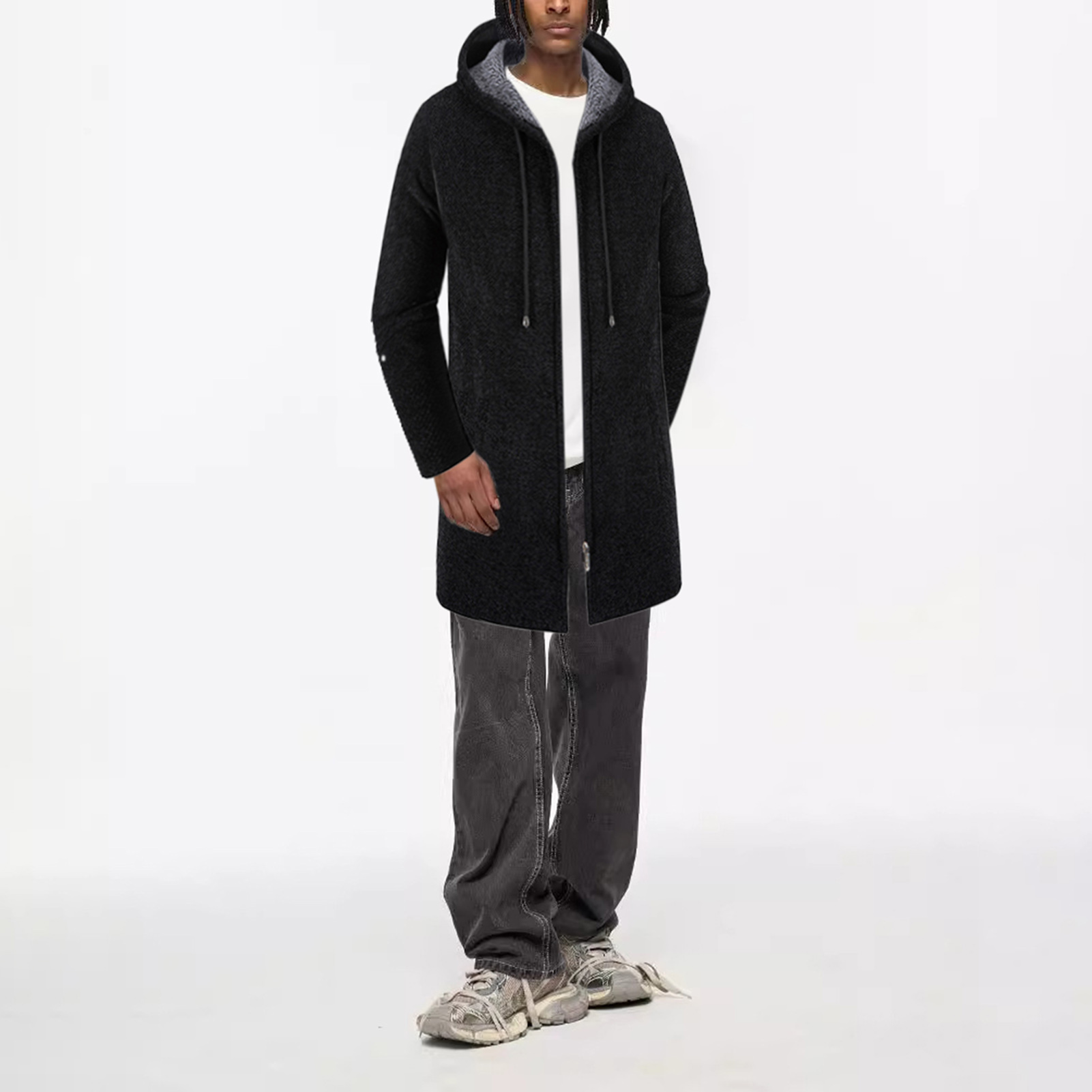 Casaco de inverno casual masculino com cordão ajustável e bolso, design para compras, namoro festa
