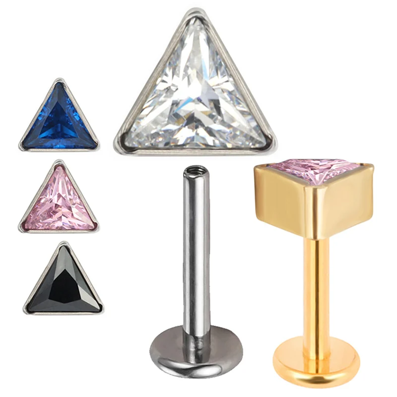ASTM F136 Titanio EAR PIERC Triangolo zirconio Pavimentato Top Filettato Labret Borchie Trago Orecchini Labbro Lingua Stud Gioielli penetranti